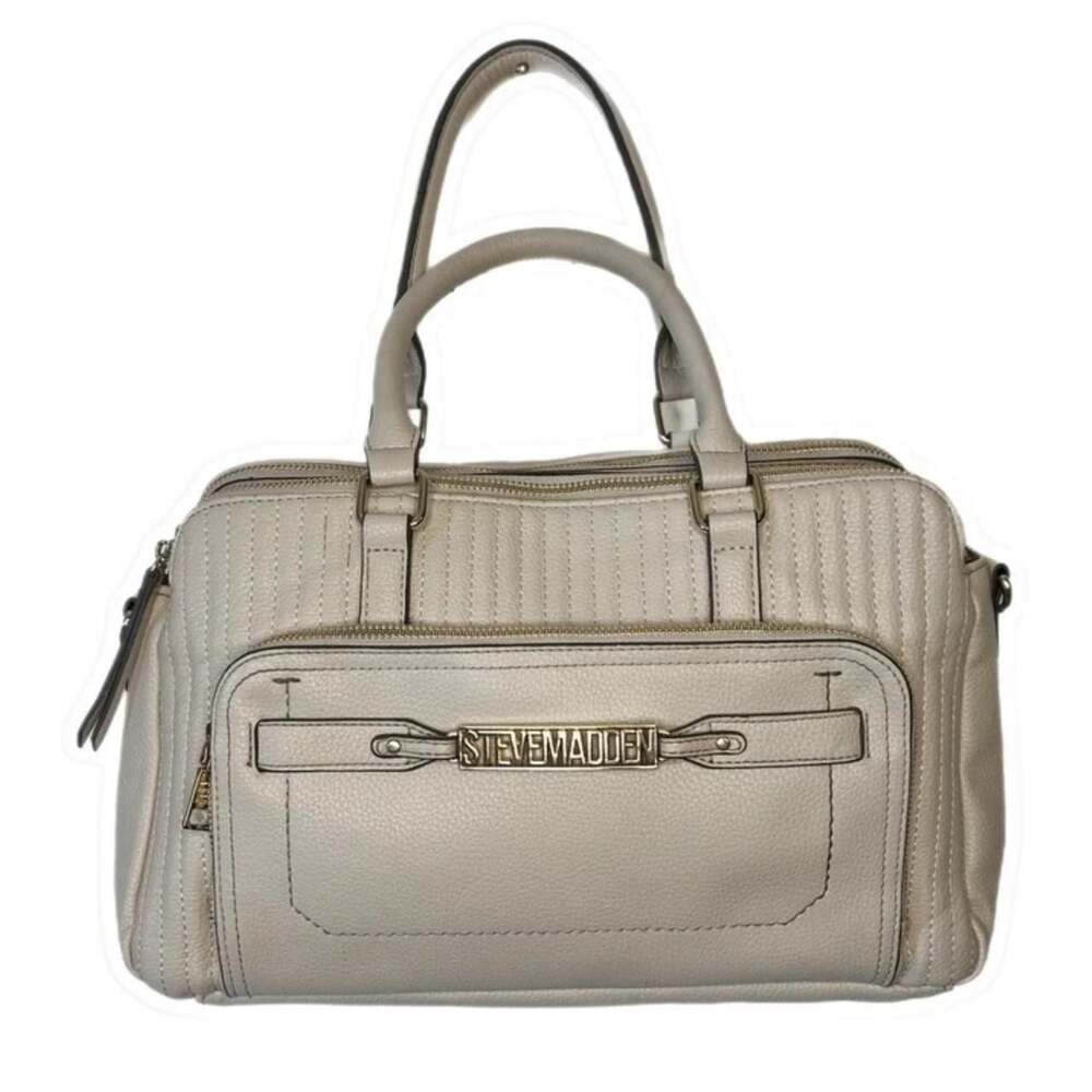 Steve Madden Cream Pebbled Vegan Leather Triple Compartment Satchel